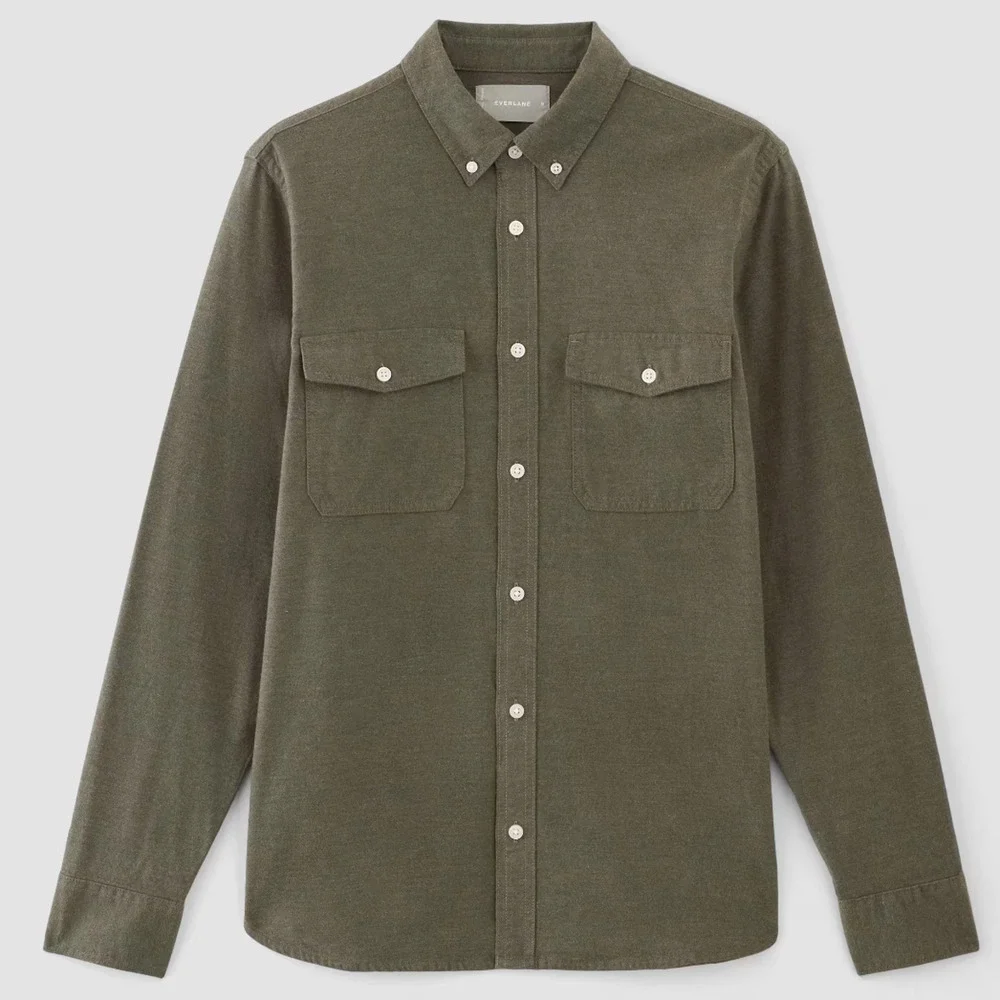 NEW Everlane Sz M The Brushed Flannel Long-Sleeve Button Down Shirt Green